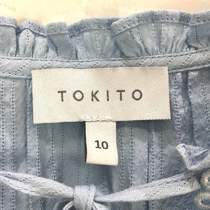Tokito Cotton Blend Puff Sleeve Notch Neck Light Blue Top Ladies Size 10 NEW - Image 3