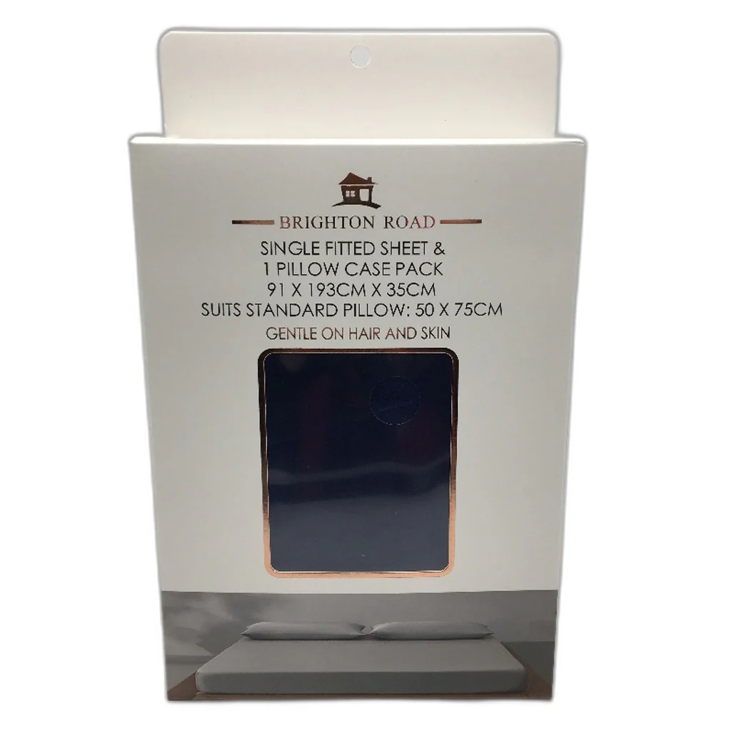Brighton Road Navy Gentle On Hair & Skin Satin SINGLE Fitted Sheet Pack NEW
