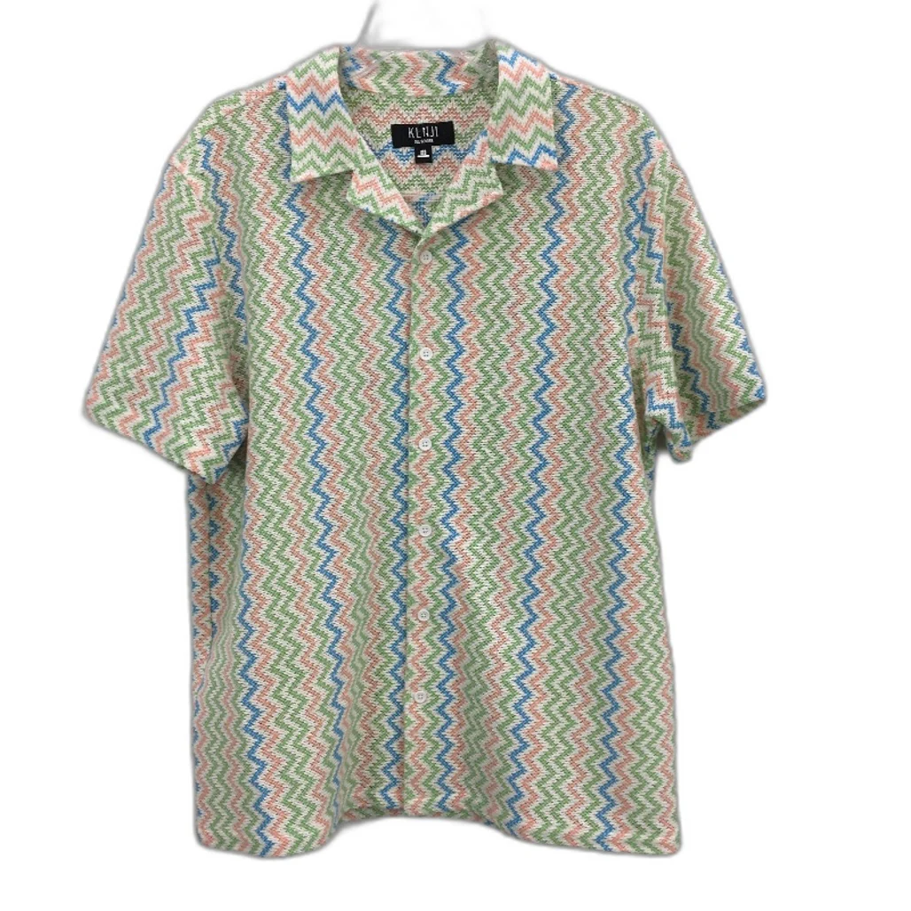 Kenji Zig Zap Open Knit Weave Lightweight SS Casual Shirt Mens Size M NEW