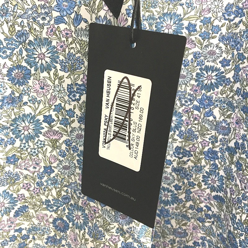 Van Heusen Black Label Blue Floral Tailored Long Sleeve Shirt Mens Sze 41 90 NEW - Image 5