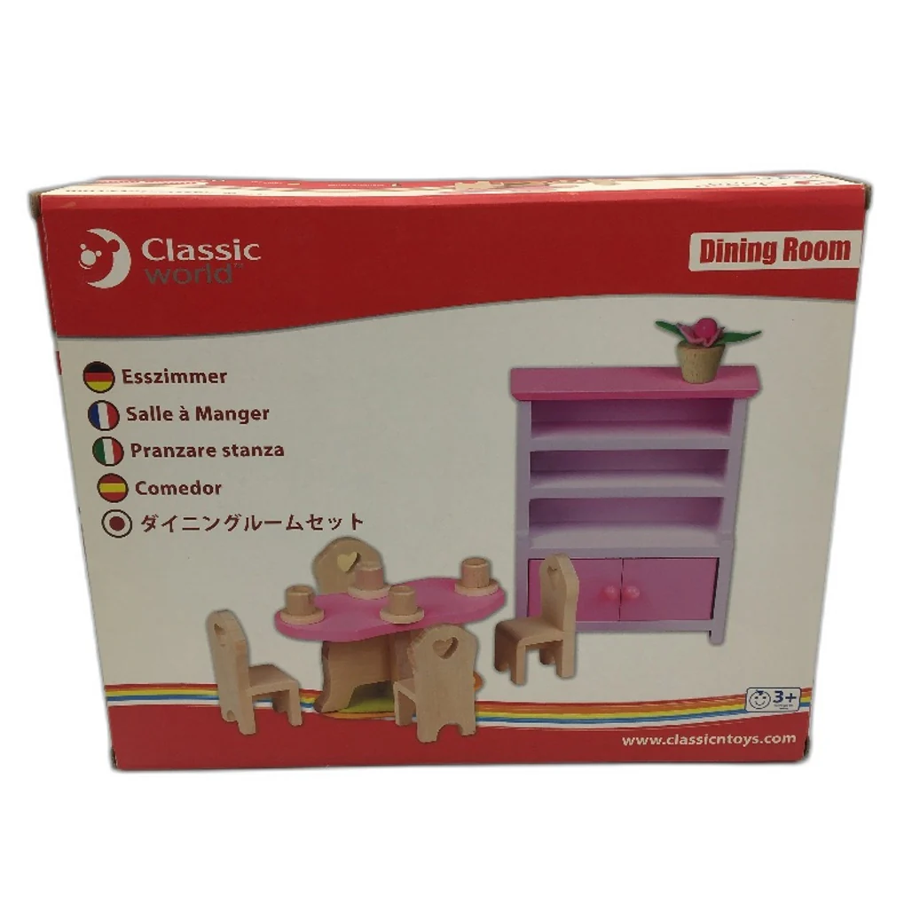 Classic Toys Inc Wooden Pink Dining Room Doll House Furniture Pack Ages 3+ NEW - Image 2