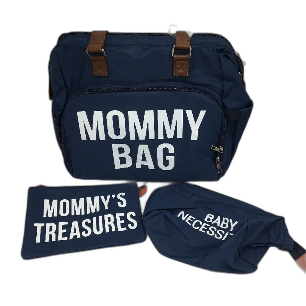 Ssumght 3 Piece Navy Blue Mommy Printed Diaper Bag & Accessory Purses NEW - Image 2