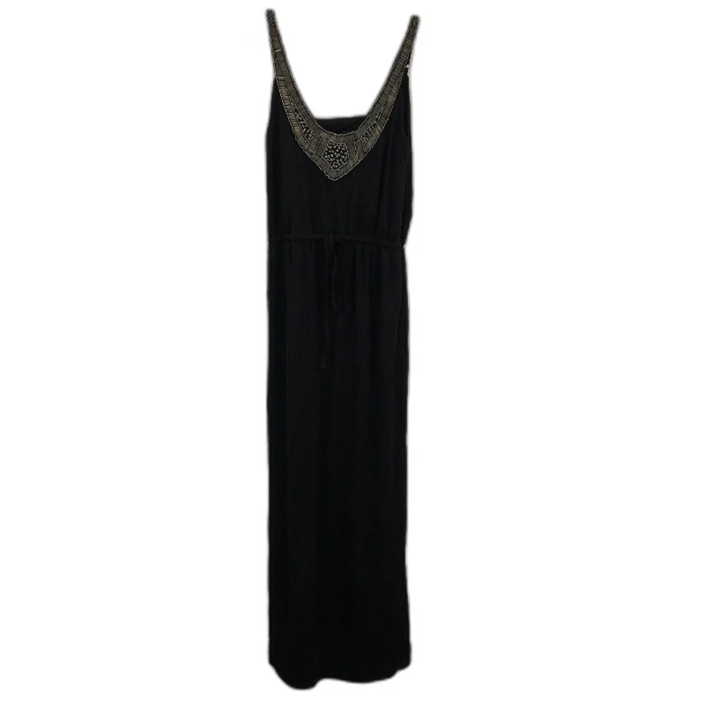 Fresh Soul Bejeweled Neck Black Drawstring Midi Dress Ladies Size AU 8 NEW