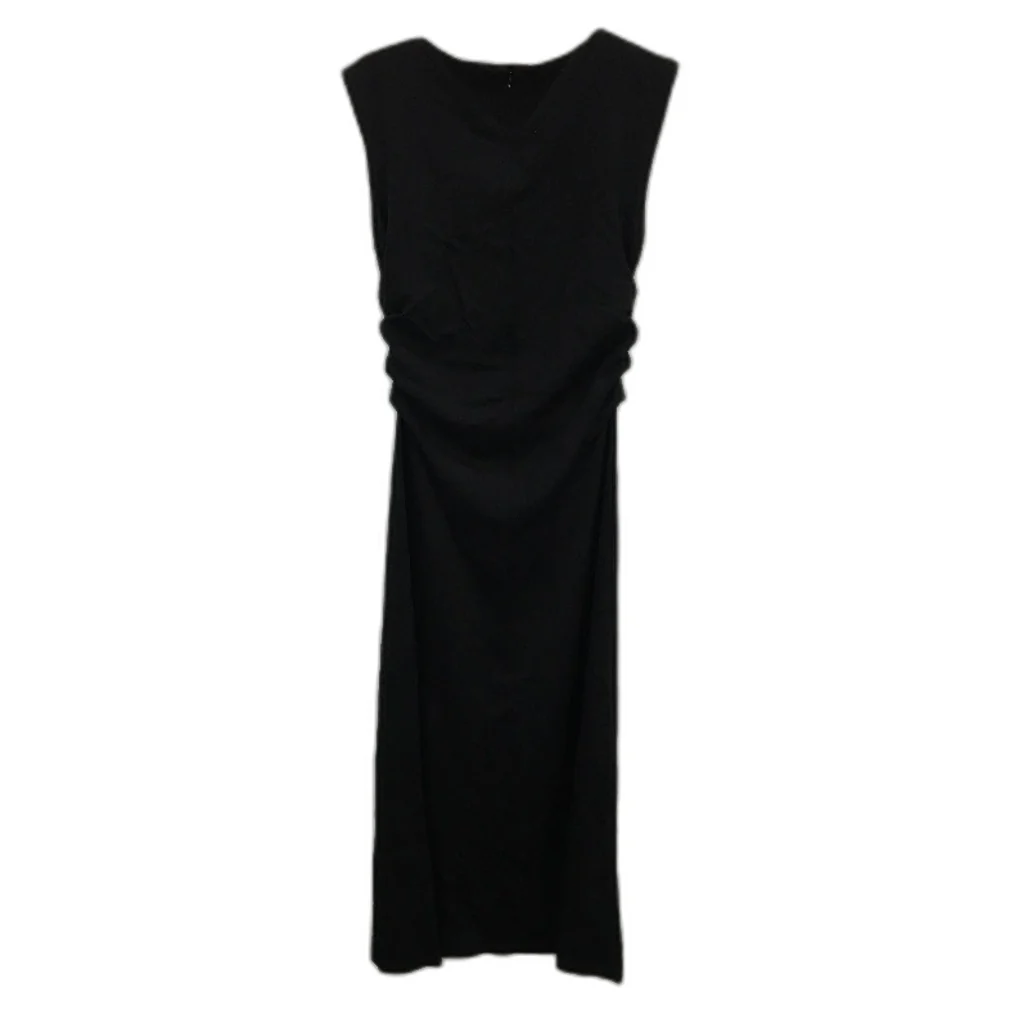 H&M LivaEco Sleeveless Ruched Side Black Midi Dress Ladies Size Small NEW - Image 2