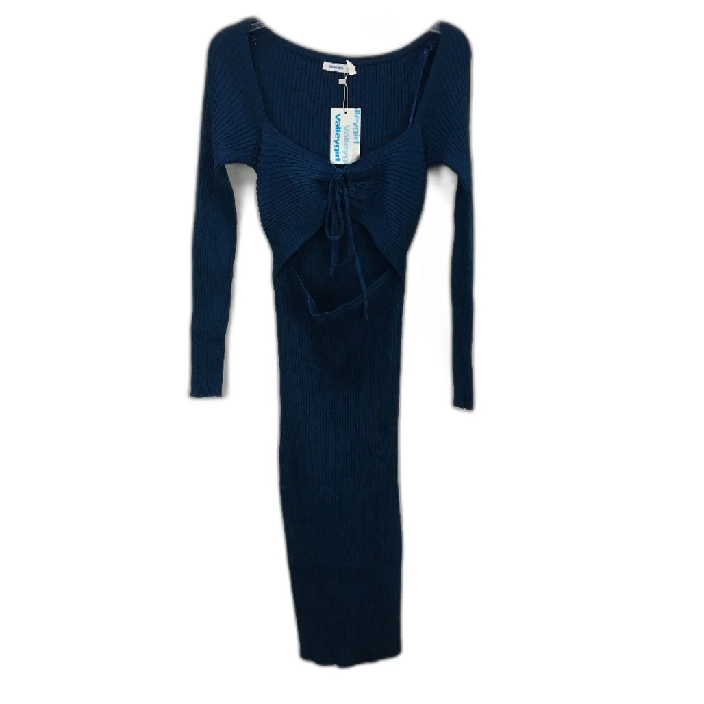 Valleygirl Longsleeve Ribbed Cut Out Teal Midi Dress Ladies Size Small NEW