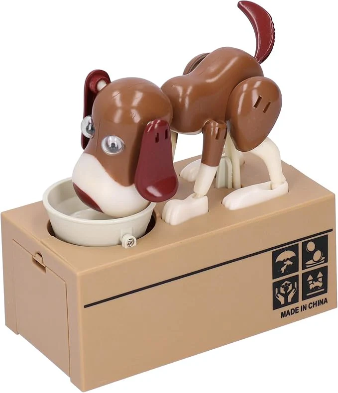 My Dog Piggy Bank Brown and White Doggy Automatic Electric Coin Box DEMO - Image 2