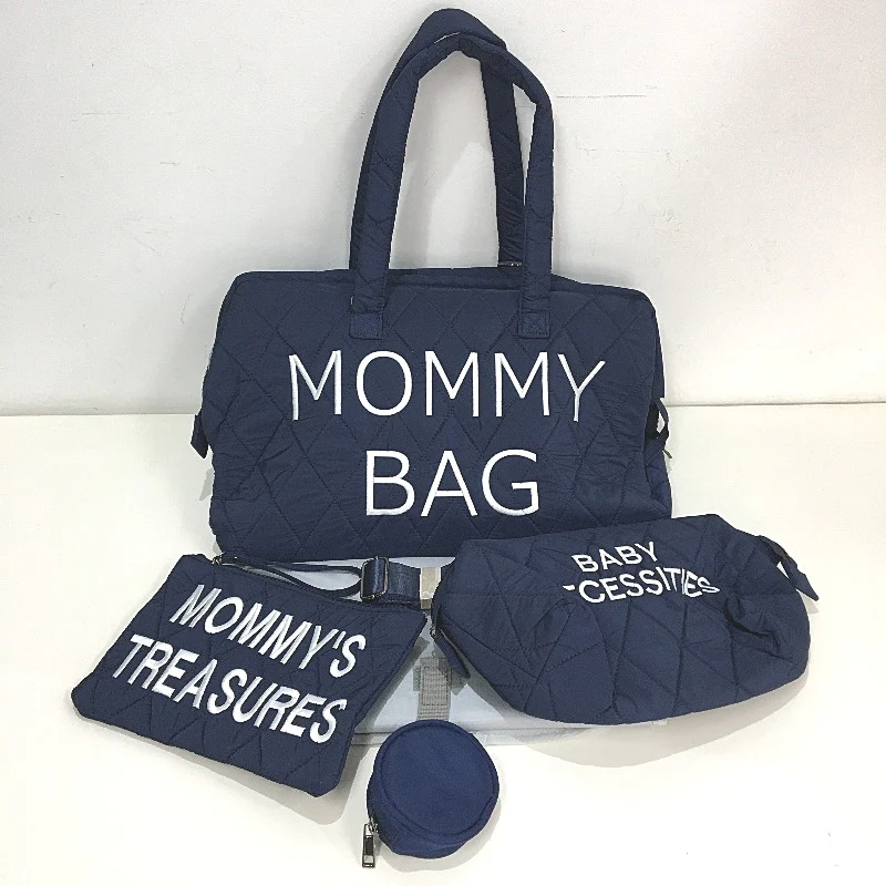 Ssumght 5 Piece Navy Mommy Logo Quilted Diaper Bag Pacifier Mat & Purses NEW - Image 4
