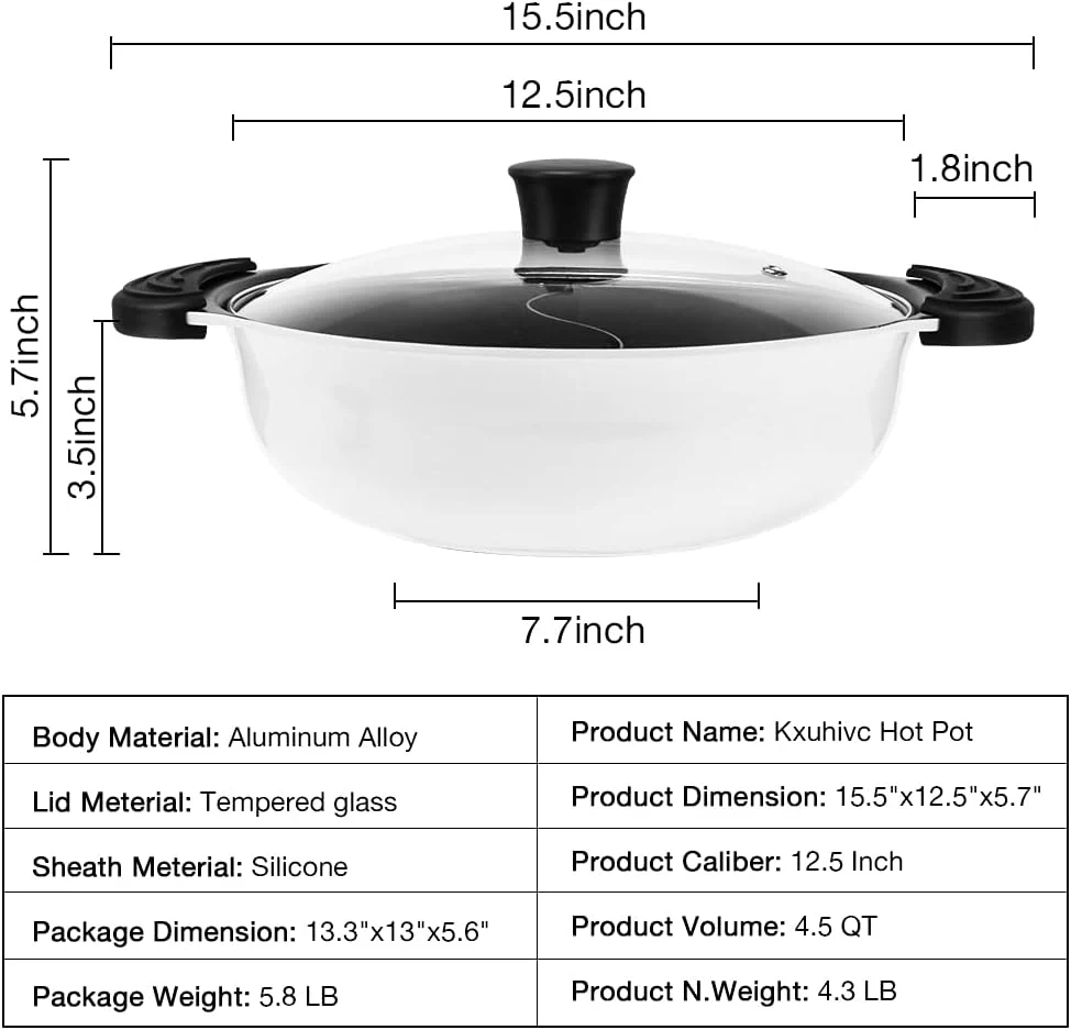 Kerykwan White Chinese Shabu Shabu Hot Pot With Divider All Hob Cooker 4.5L NEW - Image 3