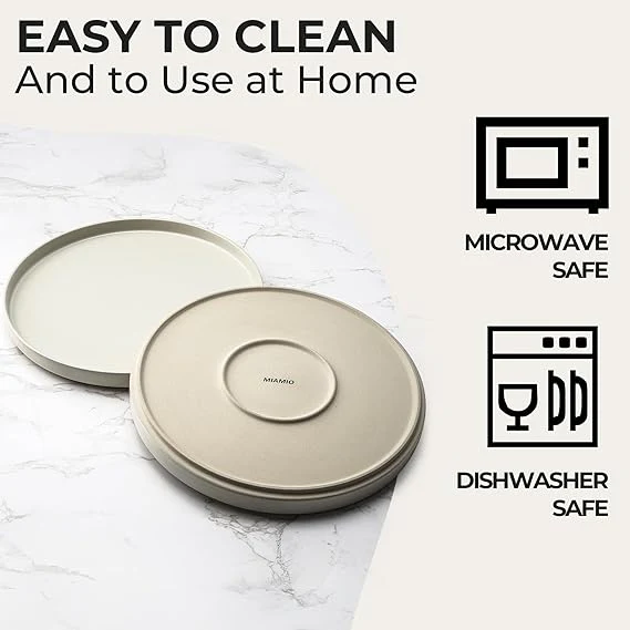 MIAMIO Set Of 4 Plates Beige Matte Stoneware Dishwasher & Microwave Safe 21CM - Image 2