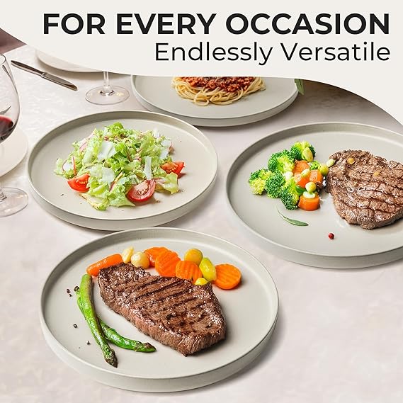 MIAMIO Set Of 4 Plates Beige Matte Stoneware Dishwasher & Microwave Safe 21CM - Image 3