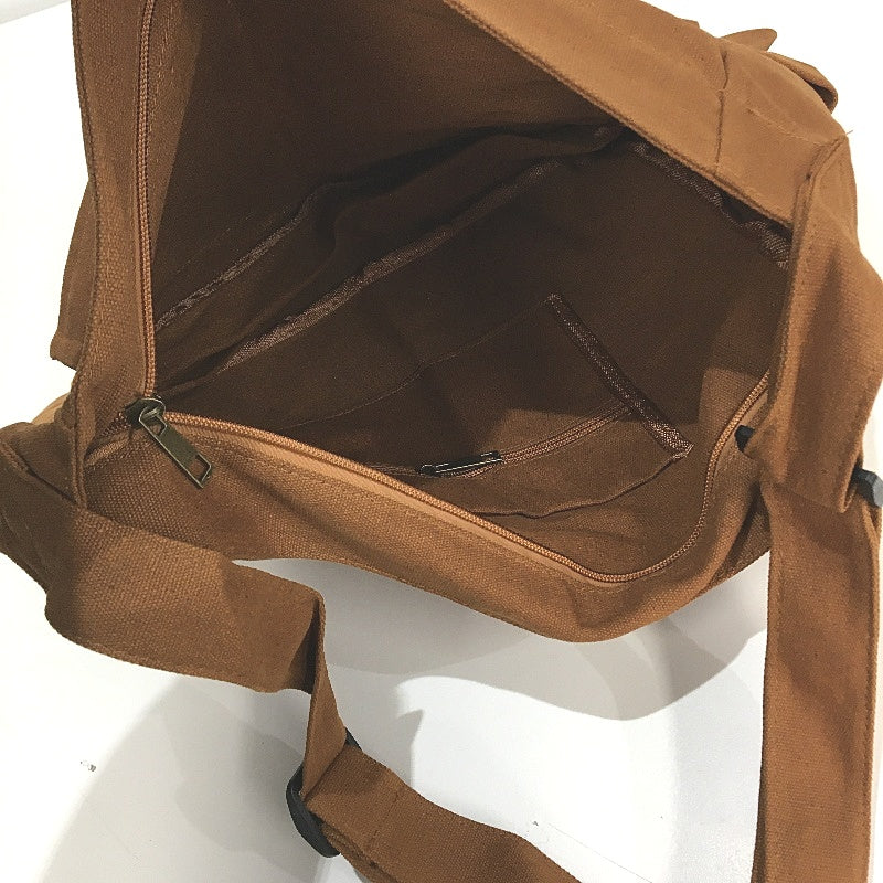 Canvas Messenger Bag Crossbody Hobo Casual Bag With Multiple Pockets Brown NEW - Image 5