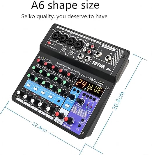 Teyun A6 6 Channel 48V Professional Portable Wireless Sound Mixing Console NEW - Image 5