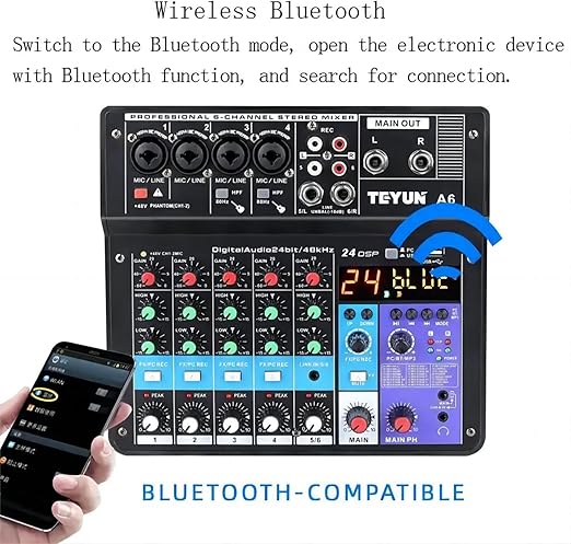Teyun A6 6 Channel 48V Professional Portable Wireless Sound Mixing Console NEW - Image 6