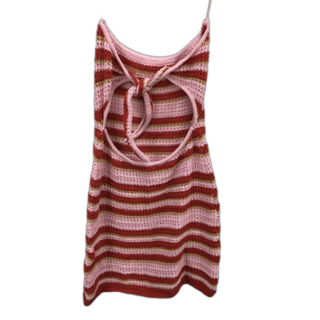 Subtitled Crochet Knit Tie Back Pink & Red Beach Mini Dress Ladies Size Small - Image 2