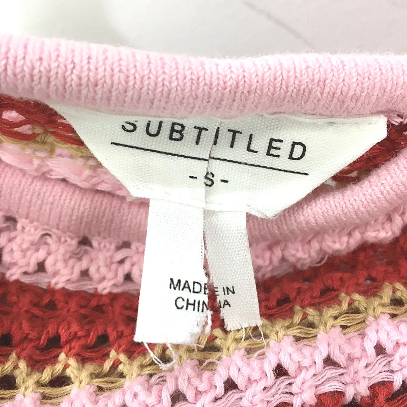 Subtitled Crochet Knit Tie Back Pink & Red Beach Mini Dress Ladies Size Small - Image 4