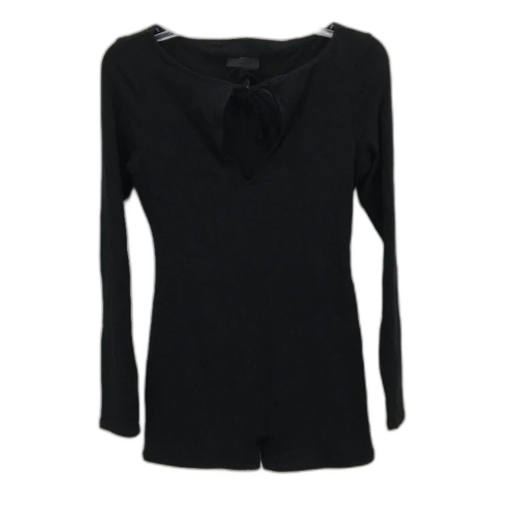 Alice In The Eve Black Soft Long Sleeve Playsuit Tie Front Ladies Size Medium