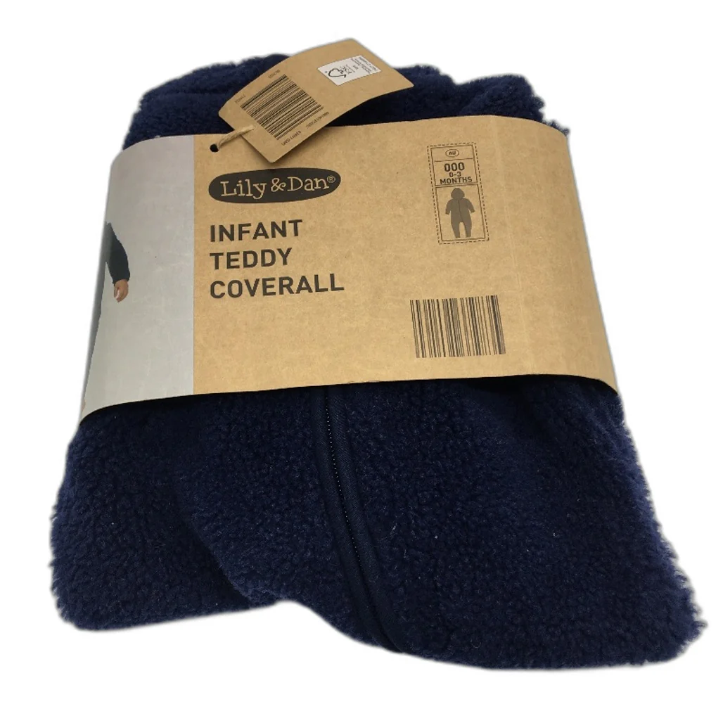 Lily & Dan Navy Blue Teddy Coverall One Piece Suit Babies Size 000 0-3 Month NEW
