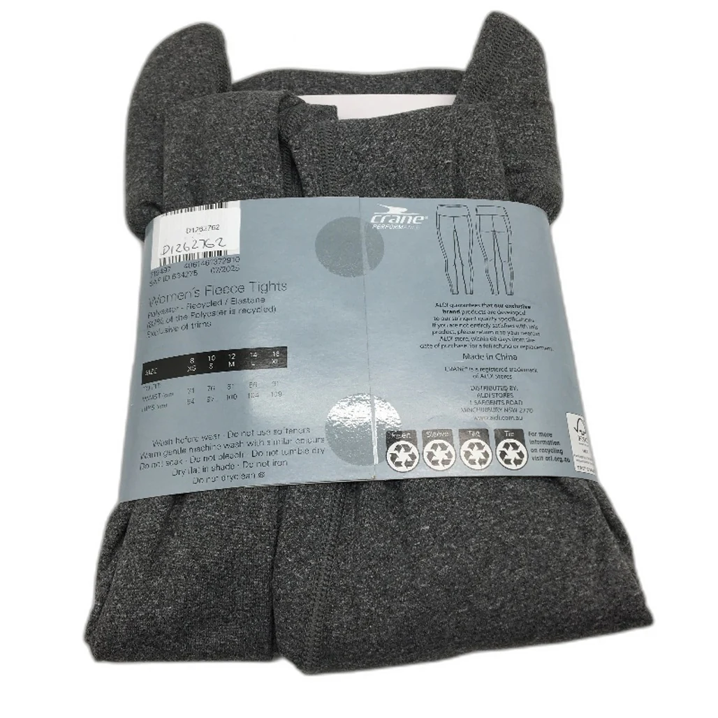 Crane Performance Grey Marle Fitness Full Length Fleece Tights Size XS NEW - Image 2