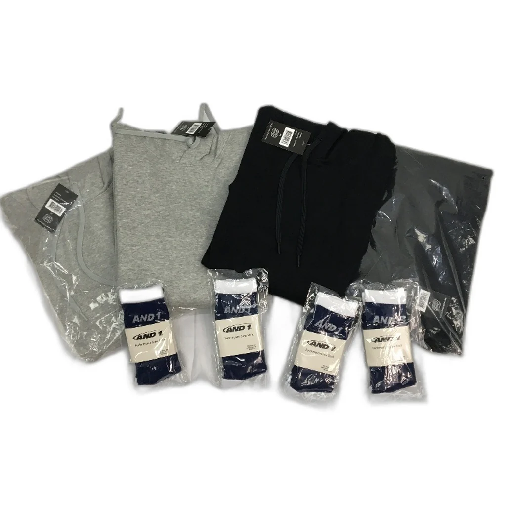 AND1 8pc Black & Grey Fleece Hoodies and SML LTWT Socks Unisex Size 2XL