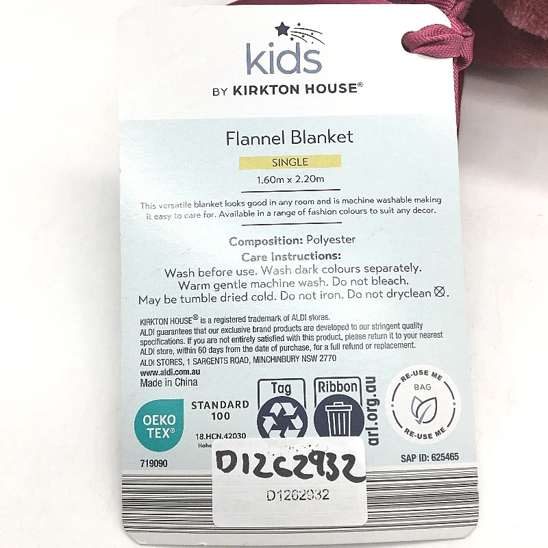 Kids By Kirkton House Pink Flannel Blanket In Storage Bag SINGLE 1.6m x 2.2m NEW - Image 3