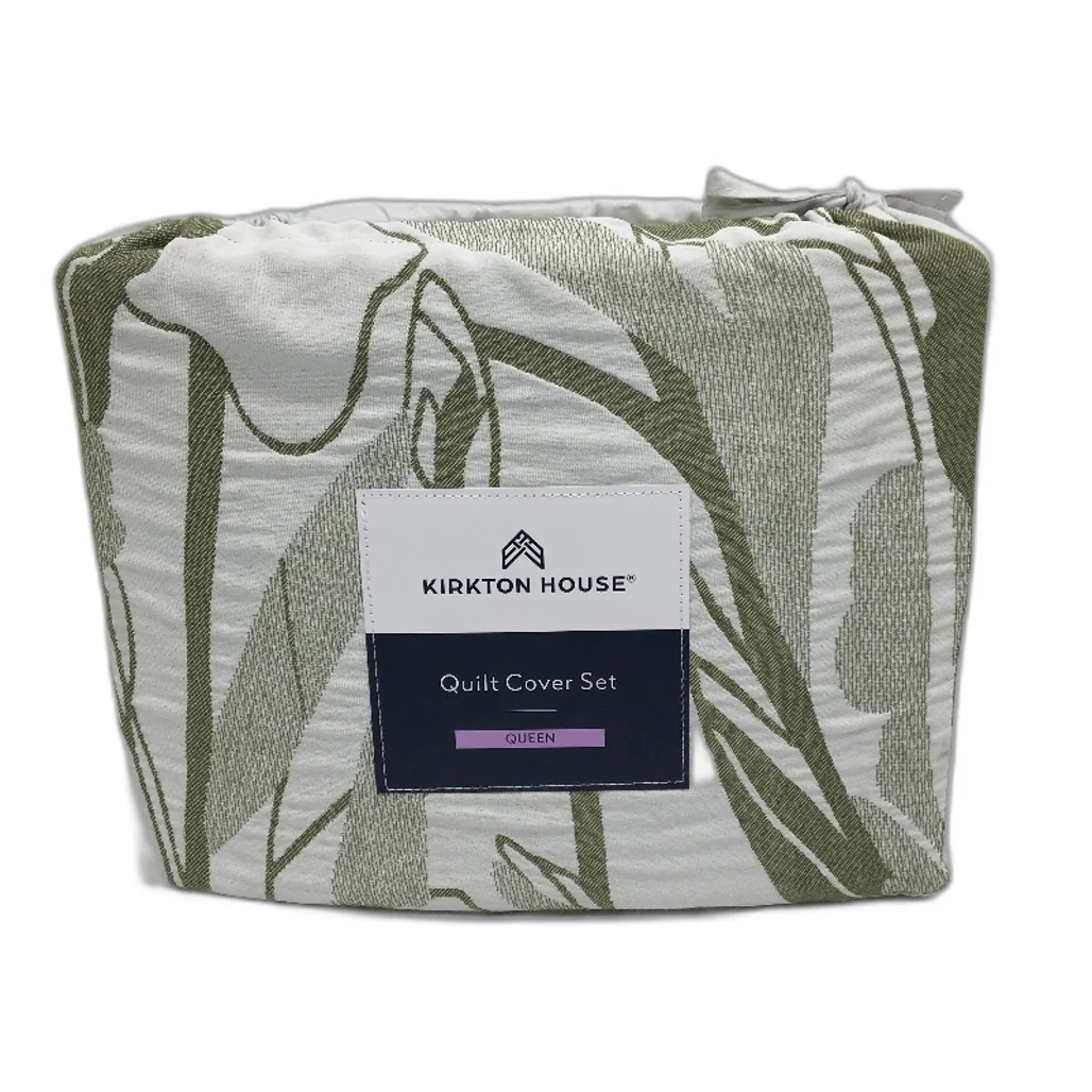 Kirkton House Cotton Blend Olive Green Textured Quilt Cover Set QUEEN Size NEW