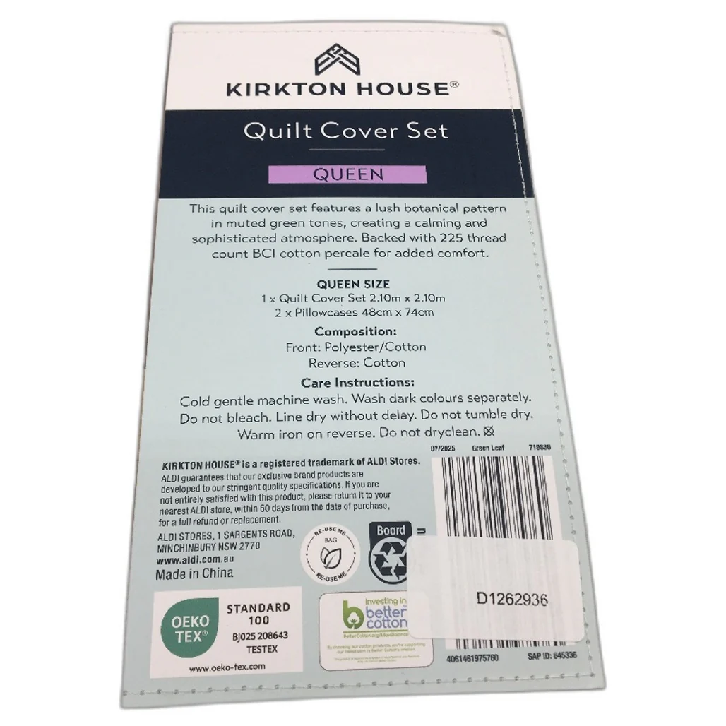 Kirkton House Cotton Blend Olive Green Textured Quilt Cover Set QUEEN Size NEW - Image 6