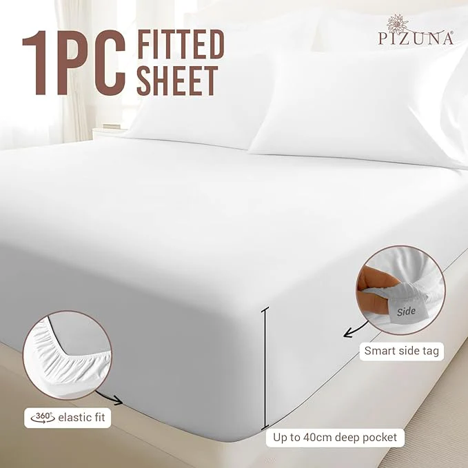 Pizuna 500 Thread Count Sateen White Single Fitted Sheet 100x200+40cm NEW - Image 3