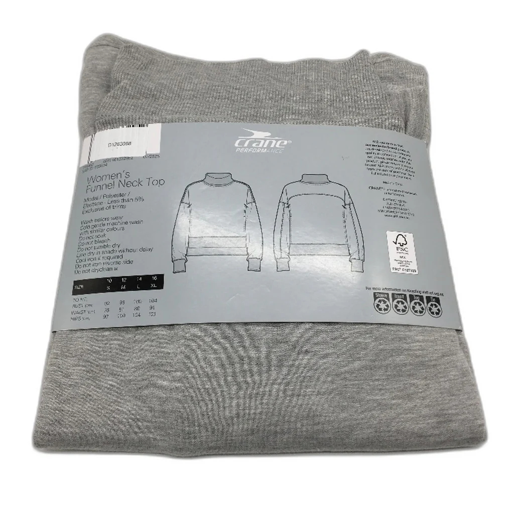 Crane Performance Funnel Neck Classic Soft Grey Sweater Jumper Top Size S NEW - Image 2