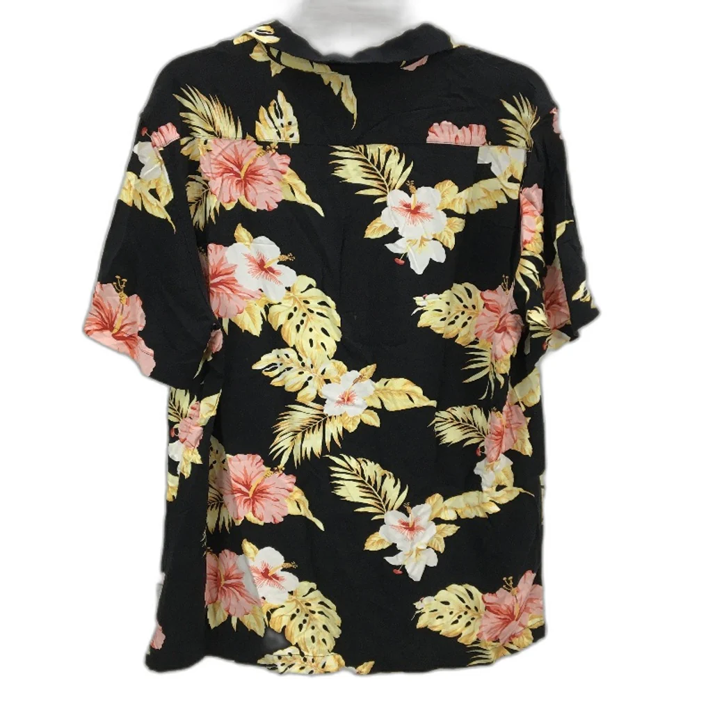 Arvust Floral Black Button-Up Flowy Casual Short Sleeve Shirt Mens Size Large - Image 2
