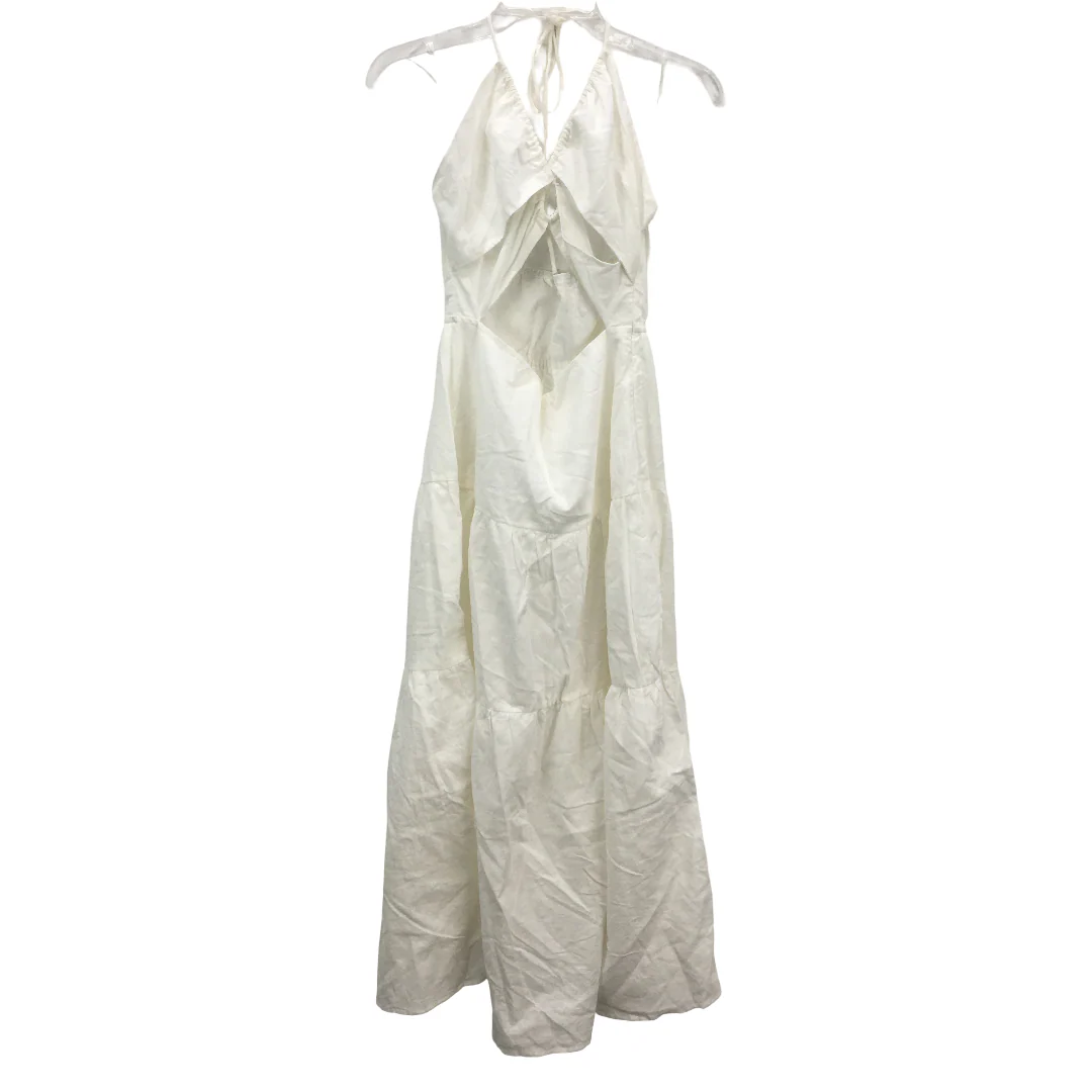 Subtitled Cut Out Linen Blend Tiered White Midi Dress Ladies Size Large NEW