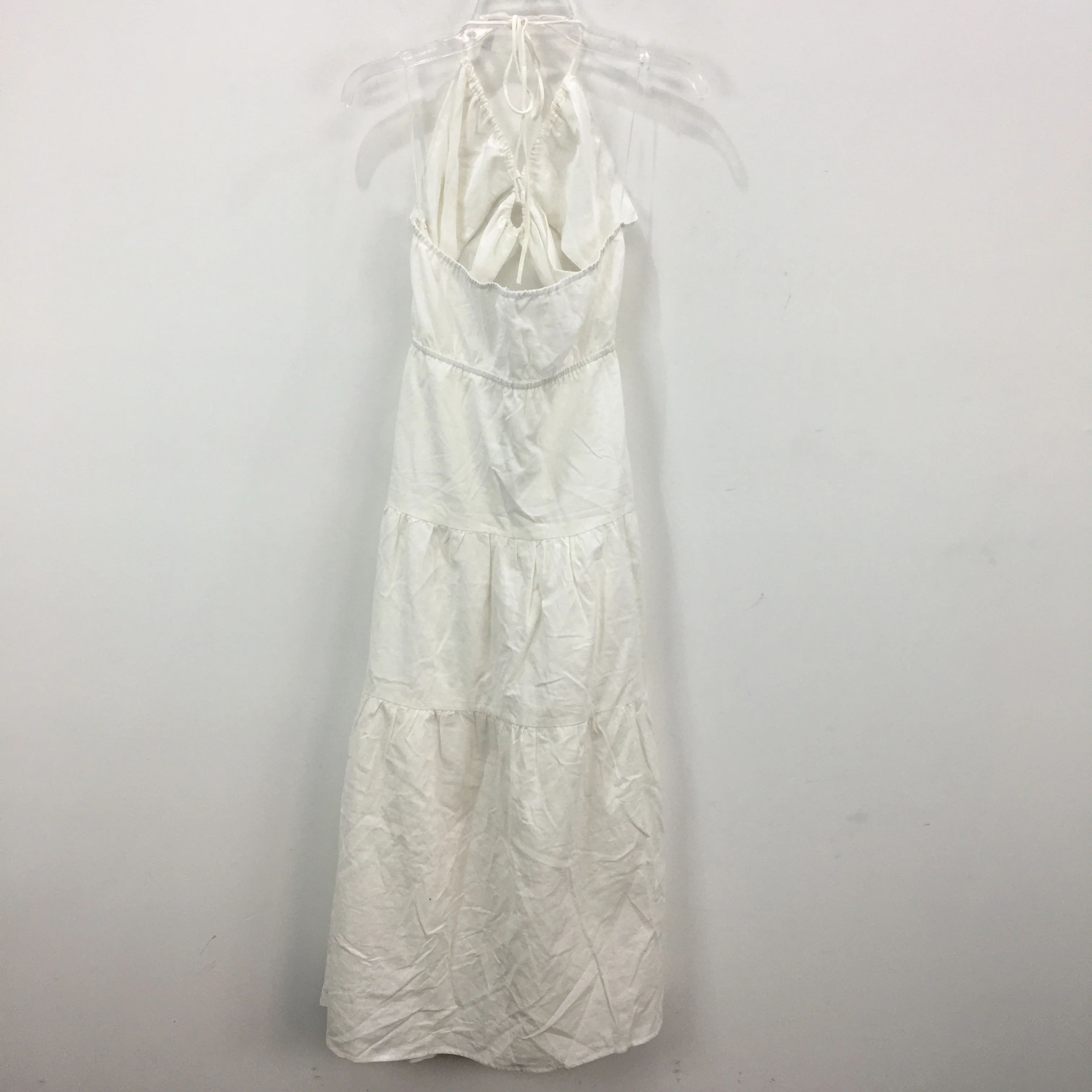 Subtitled Cut Out Linen Blend Tiered White Midi Dress Ladies Size Large NEW - Image 2