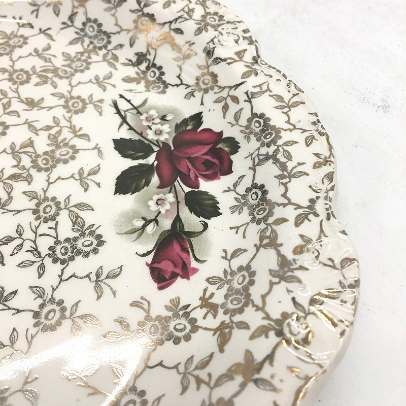 VINTAGE Old Foley James Kent Red Roses Silver Detailing Bone China Plate - Image 4