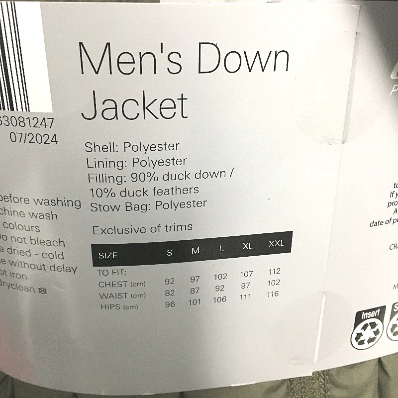 Crane Performance Green Water Repellent Feather & Down Jacket Mens Size S NEW - Image 4