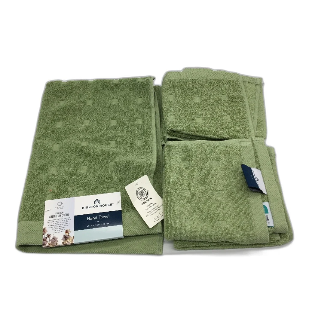 Kirkton House 5Pce Green Square Patterned Hand Towel & 4 Face Washer Pack NEW - Image 3