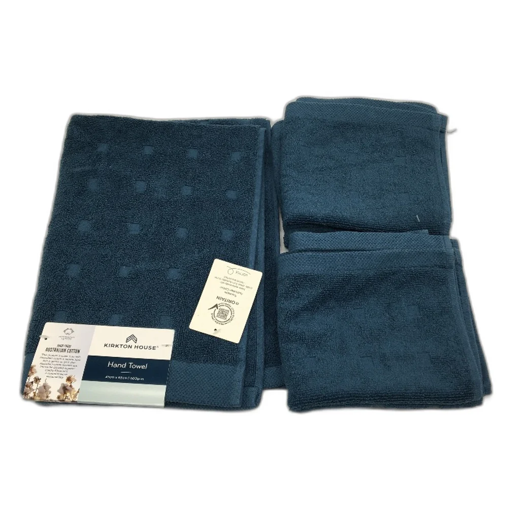 Kirkton House 5Pce Steel Blue Square Patterned HandTowel & 4 FaceWasher Pack NEW - Image 3
