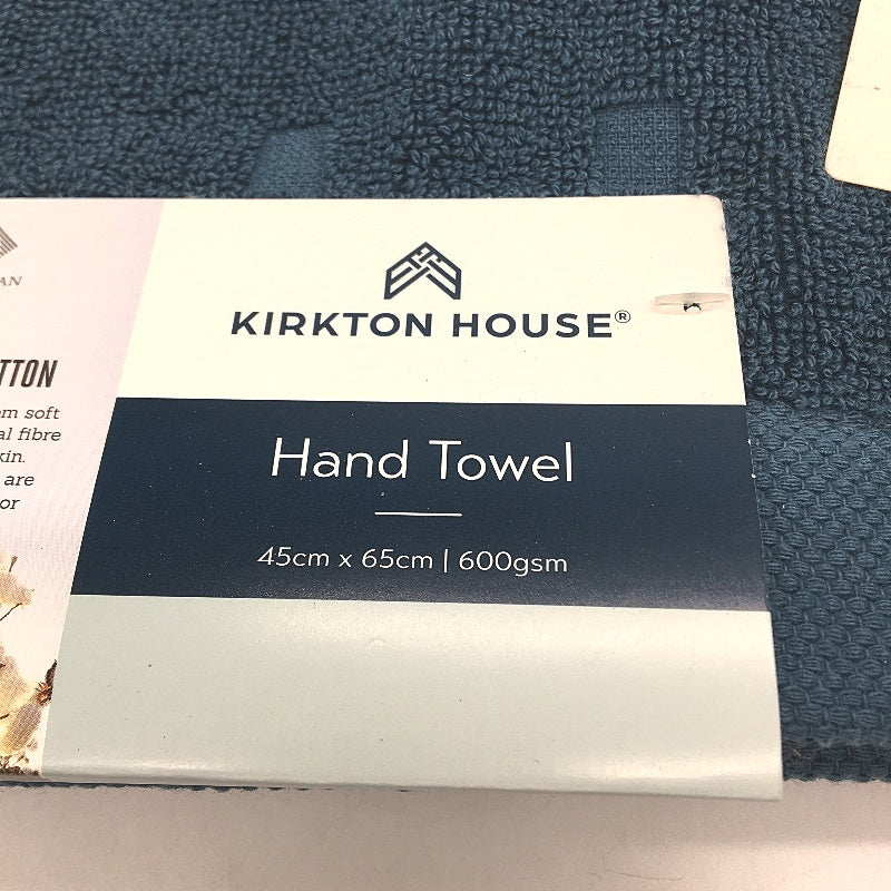 Kirkton House 5Pce Steel Blue Square Patterned HandTowel & 4 FaceWasher Pack NEW - Image 4