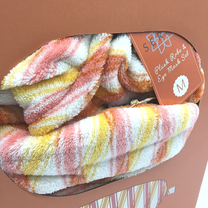 Serra Orange Striped Soft Plush Robe & Eye Mask Gift Set Ladies Size M NEW - Image 5