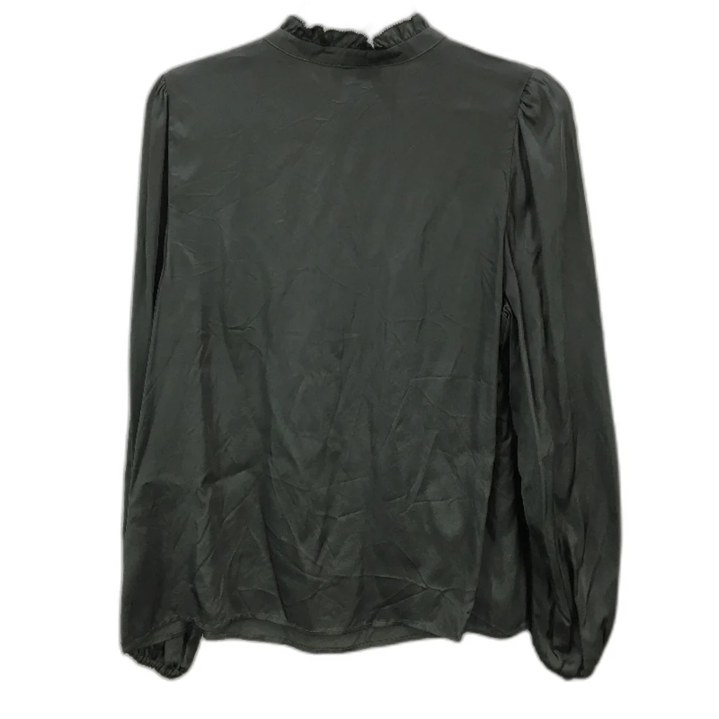 Tokito Petites Dark Green Silky Long Sleeve Frill Neck Blouse Ladies Size 10 NEW - Image 2