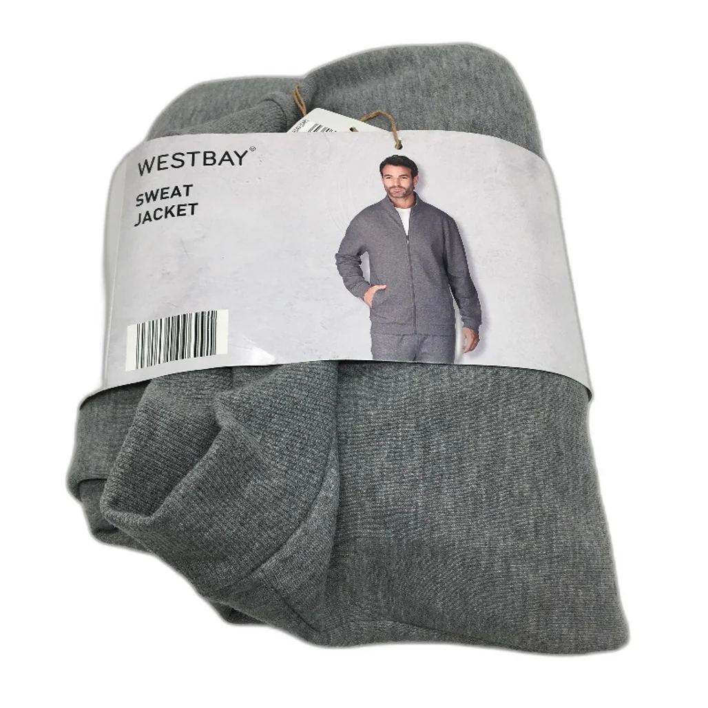 Westbay Grey Cotton Blend Hooded Sweat Zip Up Top Mens Size Medium NEW