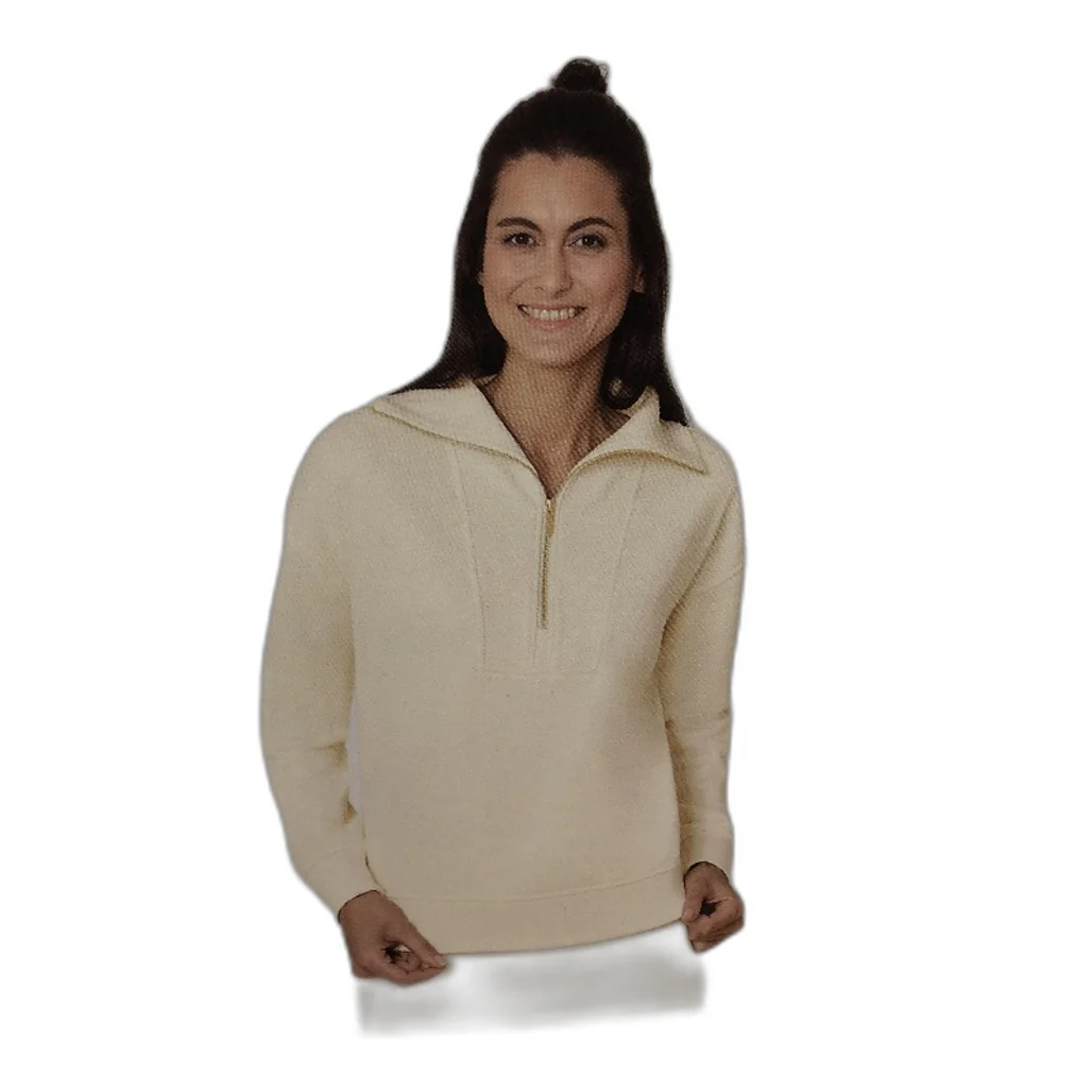 Serra Cotton Blend Quarter Zip Ribbed Waist Cream Sweat Top Ladies Size 18 NEW - Image 3