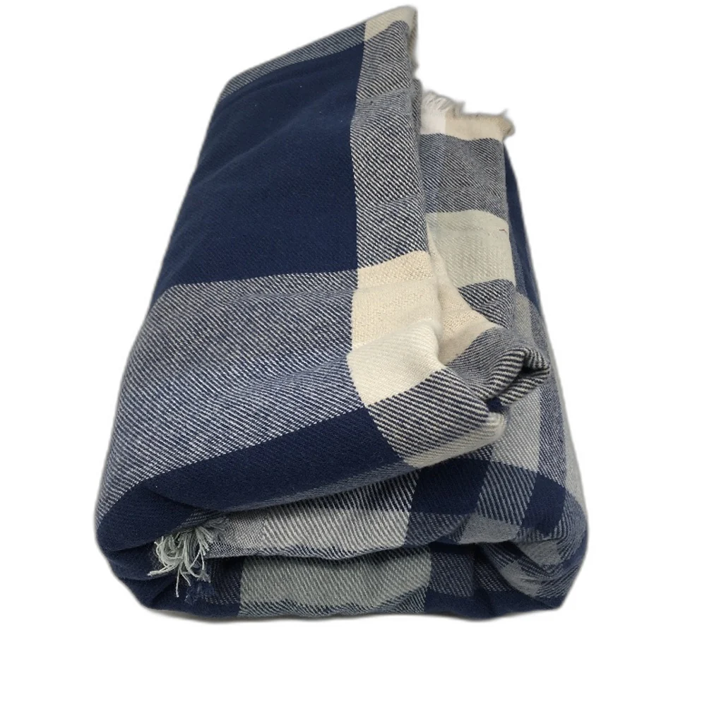 Kirkton House Soft Cotton Lightweight Navy Tan Check Throw Blanket 250cm NEW - Image 2