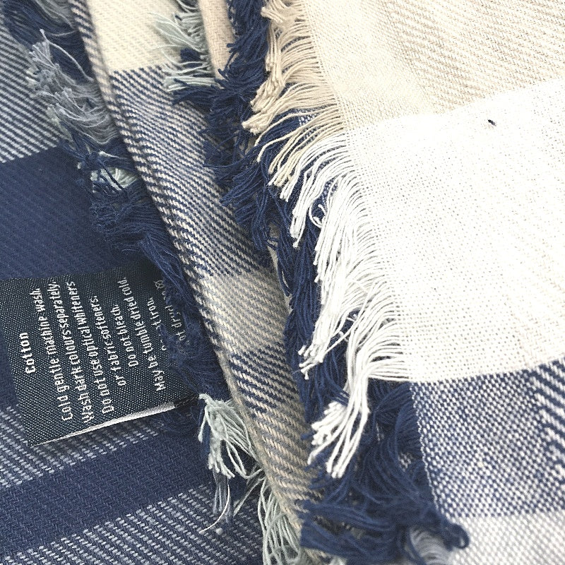 Kirkton House Soft Cotton Lightweight Navy Tan Check Throw Blanket 250cm NEW - Image 3