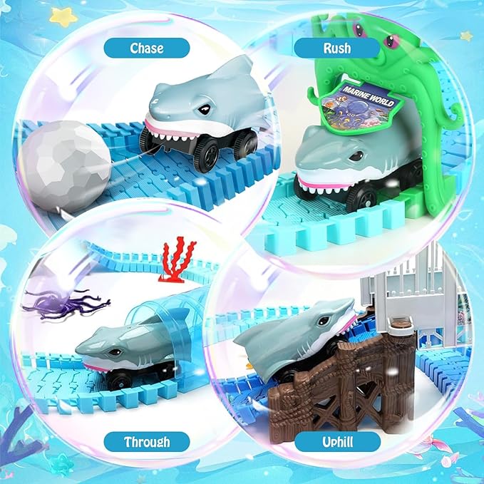 Shark Track Car Ocean Theme Racetrack Flexible Train Toys Accessories Age 3+ NEW - Image 2