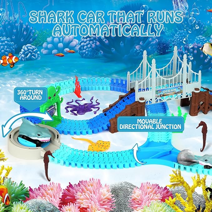 Shark Track Car Ocean Theme Racetrack Flexible Train Toys Accessories Age 3+ NEW - Image 3