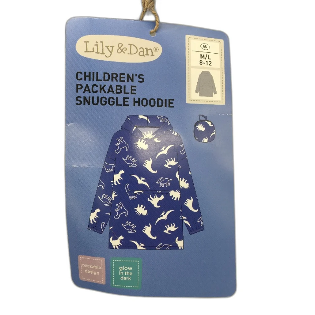 Lily & Dan Blue Dinosaur Glow In Dark Packable Snuggle Hoodie 8-12Yrs Sz M/L NEW - Image 3