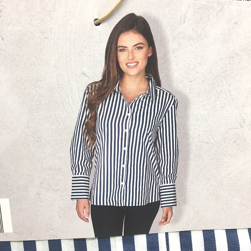 Serra 100% Cotton Navy Striped Long Sleeve Relaxed Fit Shirt Ladies Size 10 NEW - Image 3