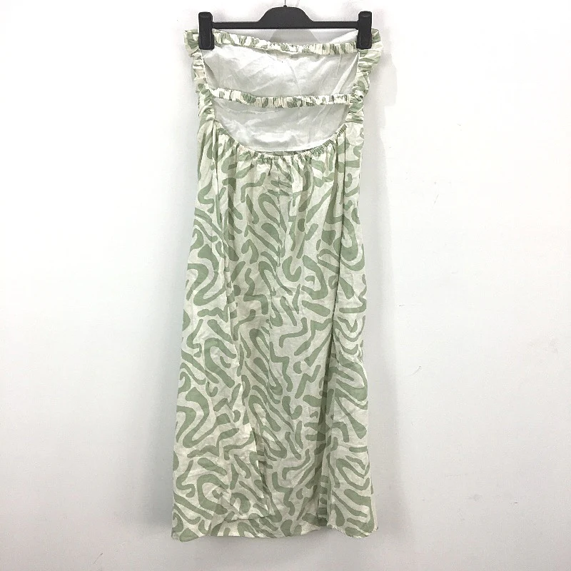 Subtitled Strapless Green Pattern Linen Blend Midi Dress Ladies Size Large NEW - Image 2
