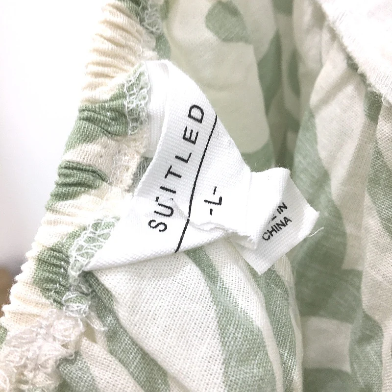 Subtitled Strapless Green Pattern Linen Blend Midi Dress Ladies Size Large NEW - Image 3