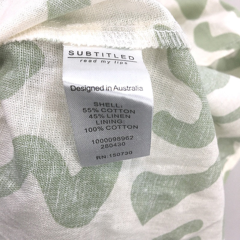 Subtitled Strapless Green Pattern Linen Blend Midi Dress Ladies Size Large NEW - Image 5