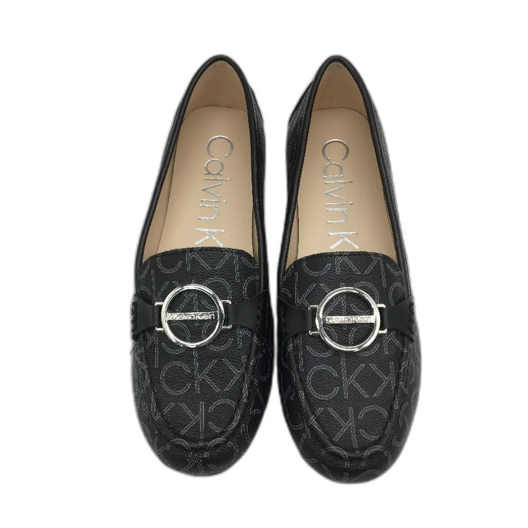Calvin Klein Black Faux Leather Layne Logo Flat Shoes Ladies US 7.5 NEW - Image 3